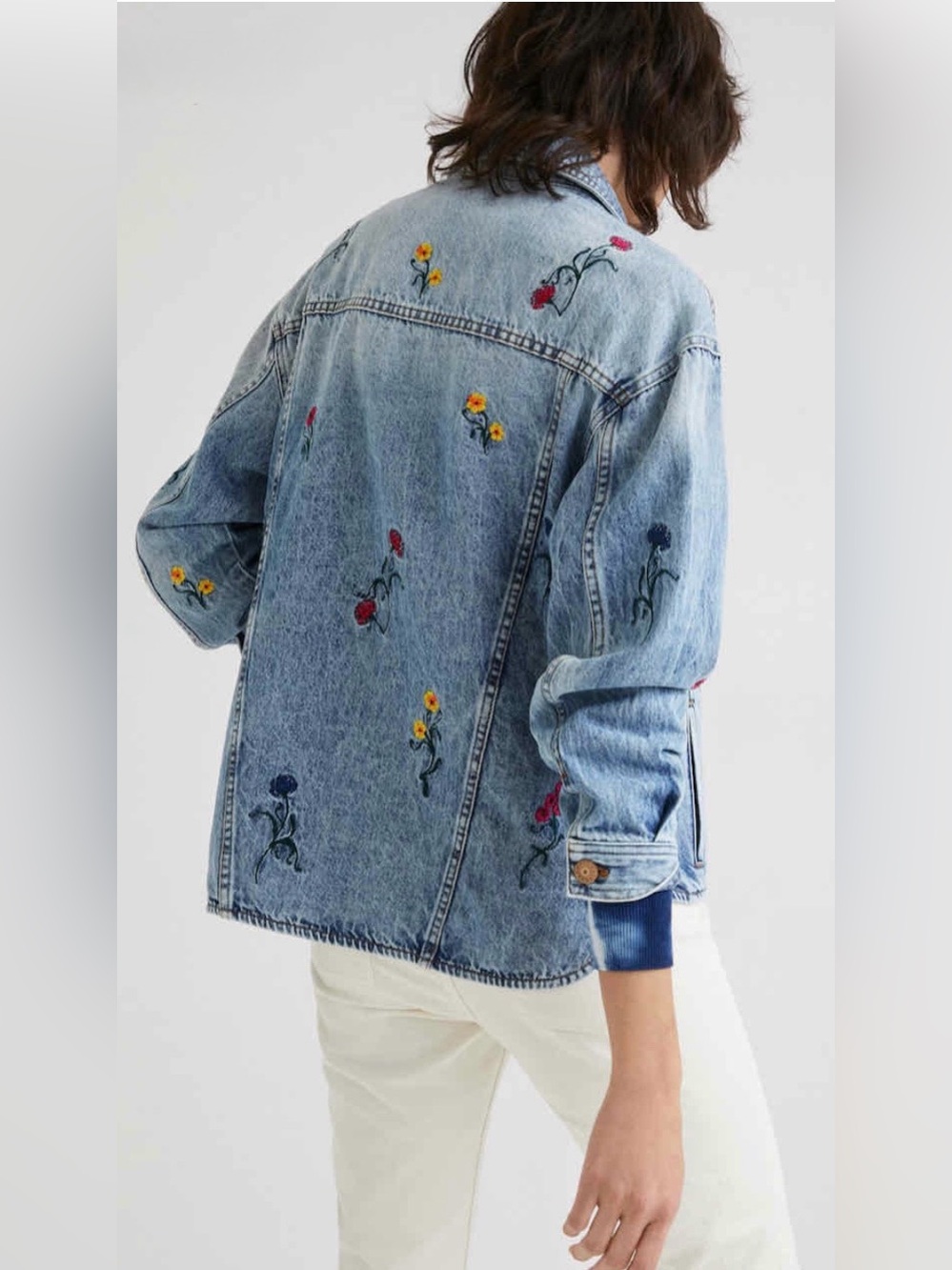 Desigual Embroidered Denim Trucker Jacket Sz M - Picture 2 of 14